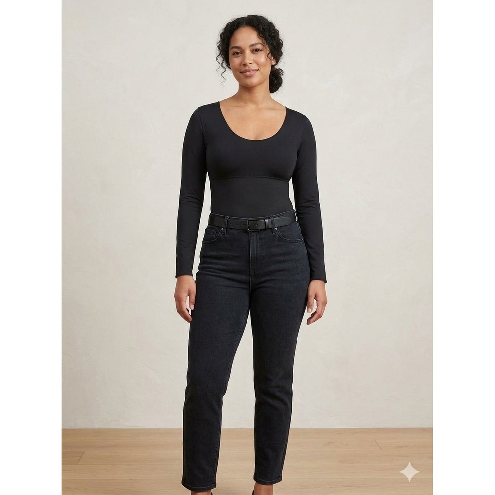 Spanx by Sara Blakely Womens Black Long Sleeve Scoop Neck Compression Top Large